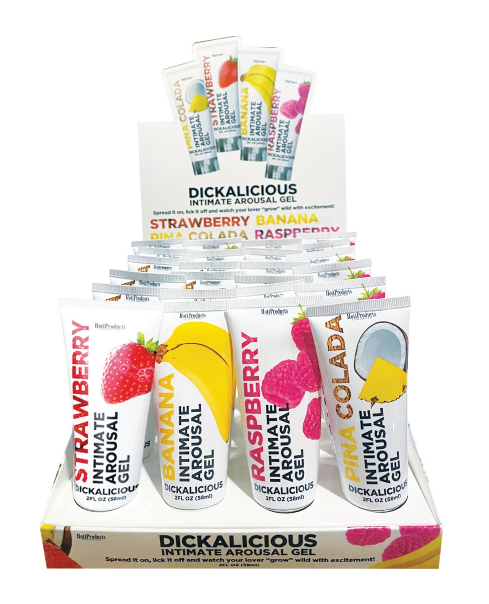 Dickalicious Penis Arousal Gel - 2 oz Tube Asst. Flavors Display of 24