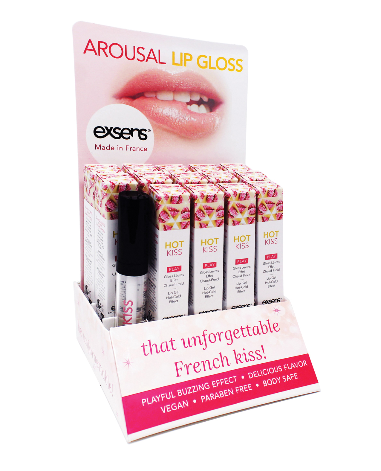 EXSENS of Paris Hot Kiss POS Display w/Tester - Strawberry Display of 14