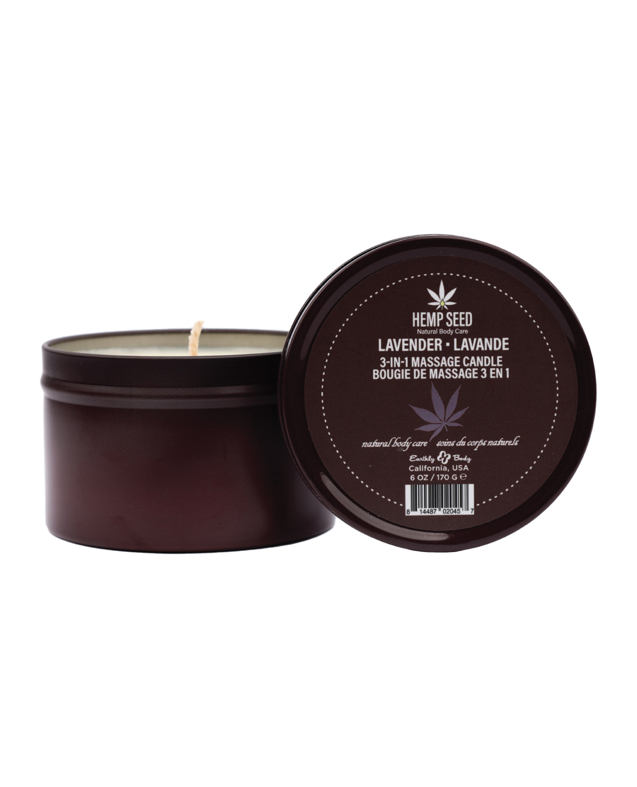 Earthly Body Suntouched Hemp Candle - 6 oz Round Tin Lavender