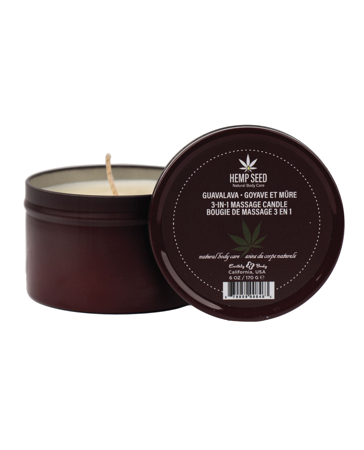 Earthly Body Suntouched Hemp Candle - 6 oz Round Tin Guavalava