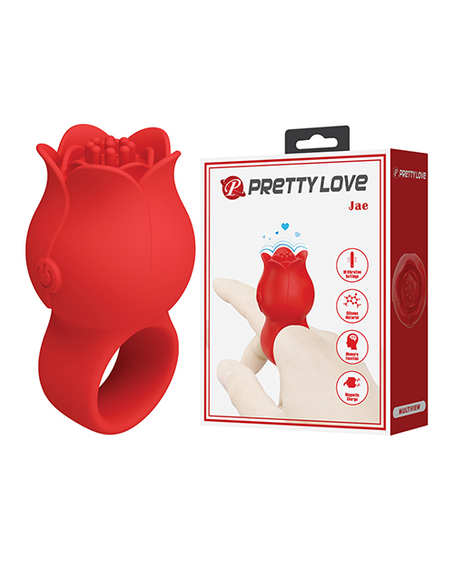 Pretty Love Jae Floral Ring Finger Vibrator - Red 