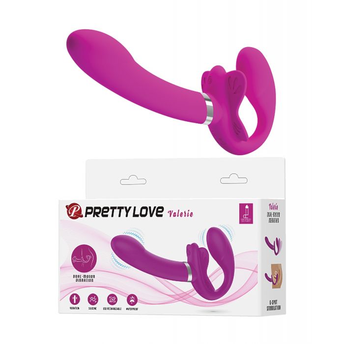 Pretty Love Valerie Vibrating Strapless Strap On - Fuchsia