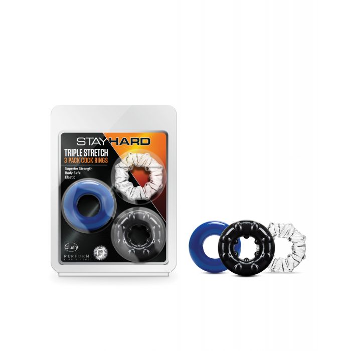 Blush Stay Hard Triple Stretch Cock Rings - Pack of 3 