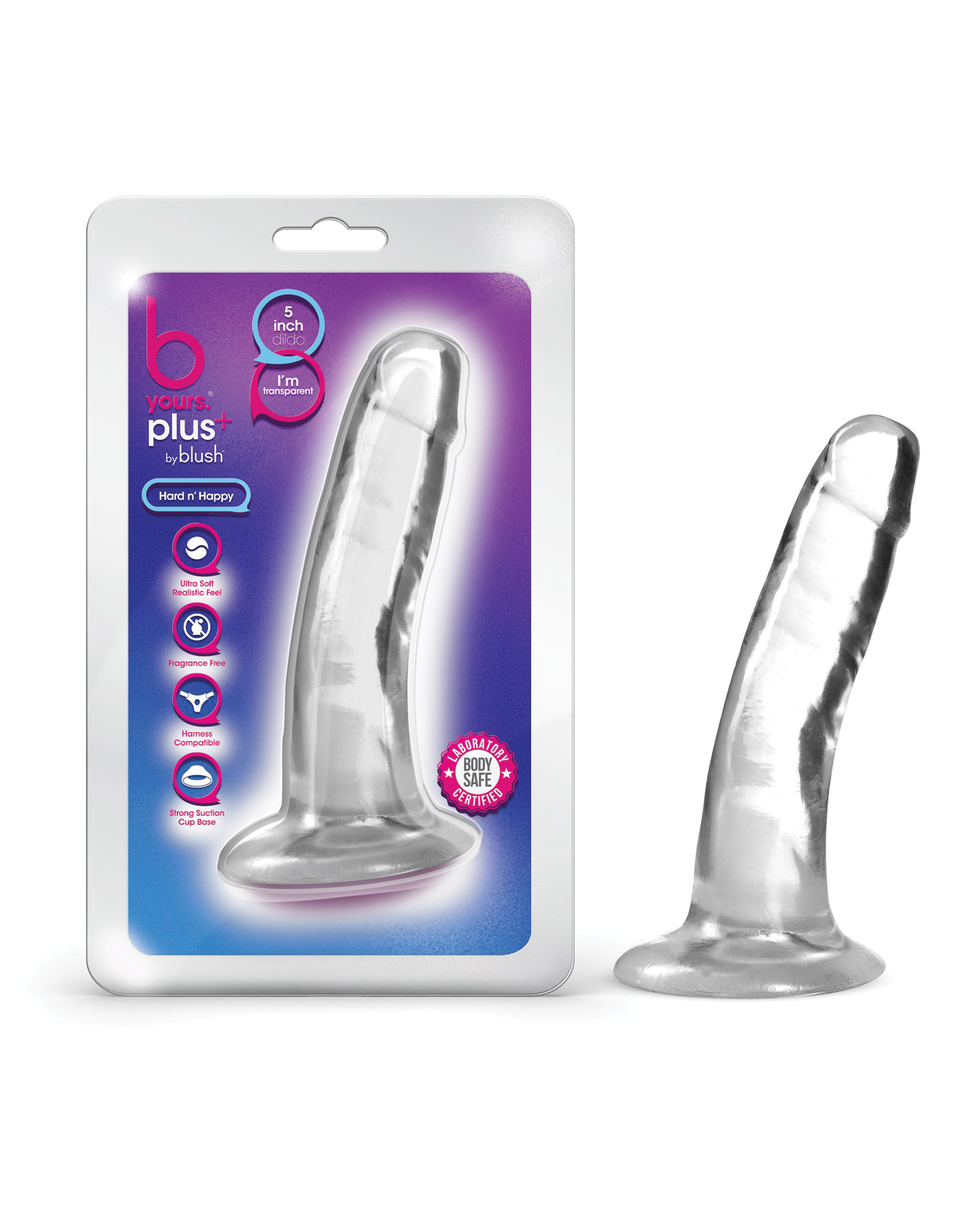 Blush B Yours Plus 5" Hard n' Happy Dildo - Clear