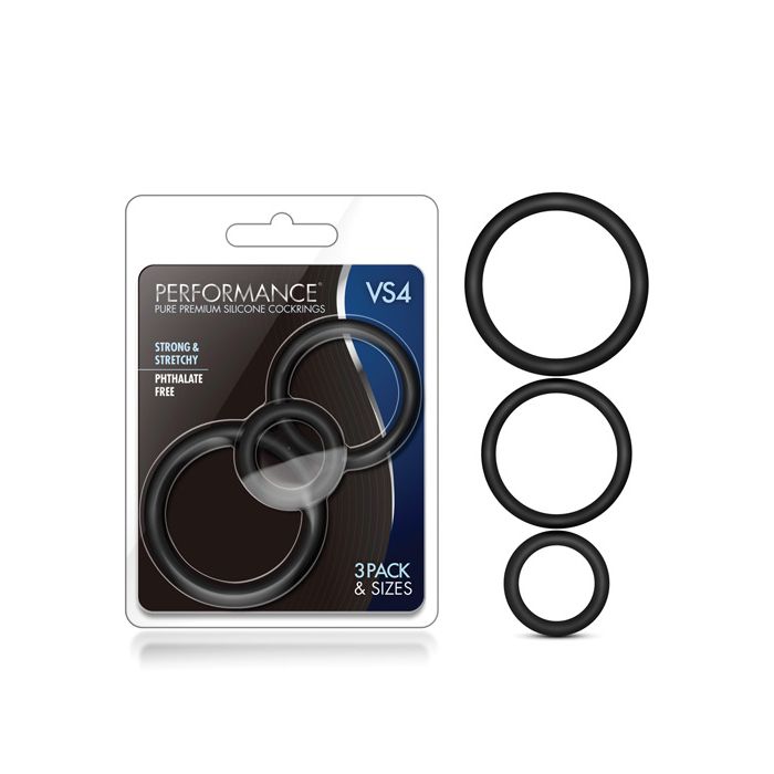 Blush Performance VS4 Pure Premium Silicone Cockring Set - Black