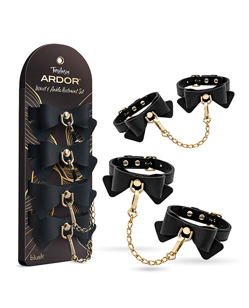 Blush Temptasia Ardor Wrist & Ankle Restraints w/Bow - Black
