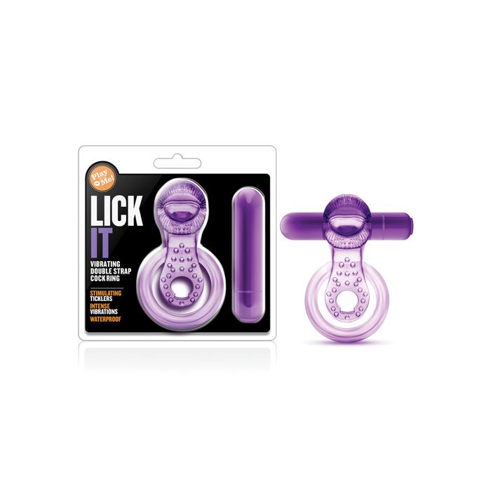 Blush Play With Me Lick it Vibrating Double Strap Cockring - Purple
