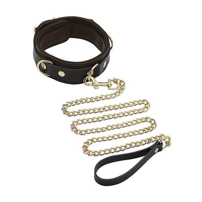 Spartacus Collar & Leash - Brown Leather w/Gold Accent Hardware