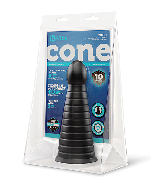 b-Vibe Cone 10" Tapered & Ribbed Dildo w/Suction Cup