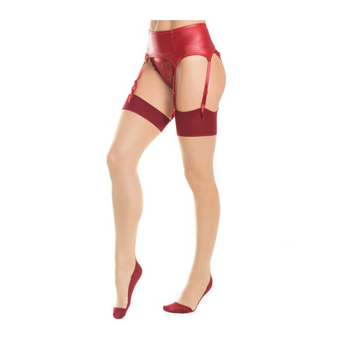 Cuban Heel & Sheer Thigh High w/Back Seam Merlot/Nude O/S