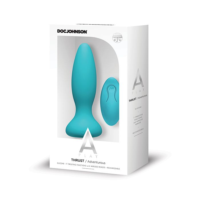 A Play Thrust Adventurous Rechargeable Silicone Anal Plug w/Remote - Teal