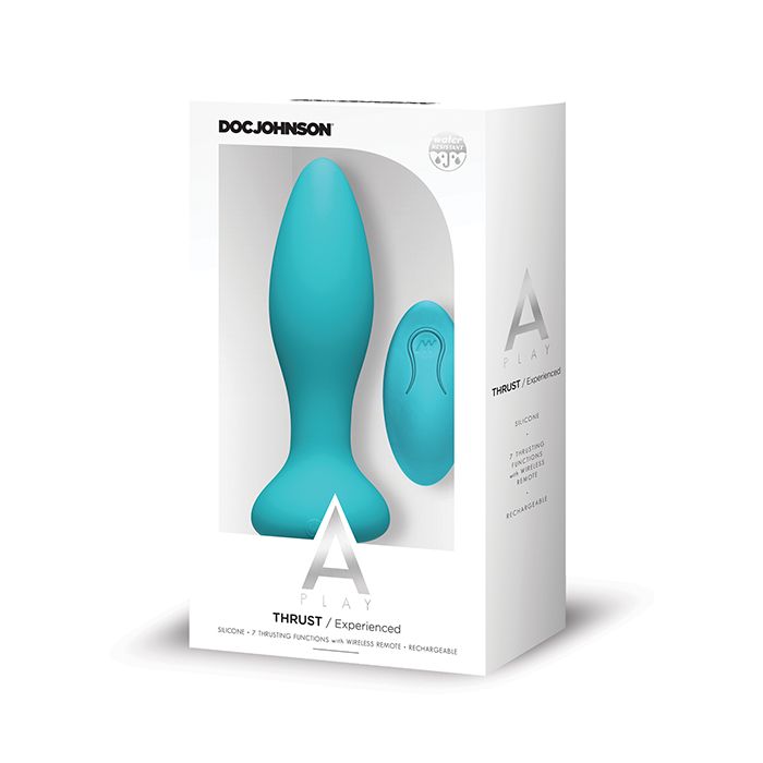 A Play Thrust Experienced Rechargeable Silicone Anal Plug w/Remote - Teal