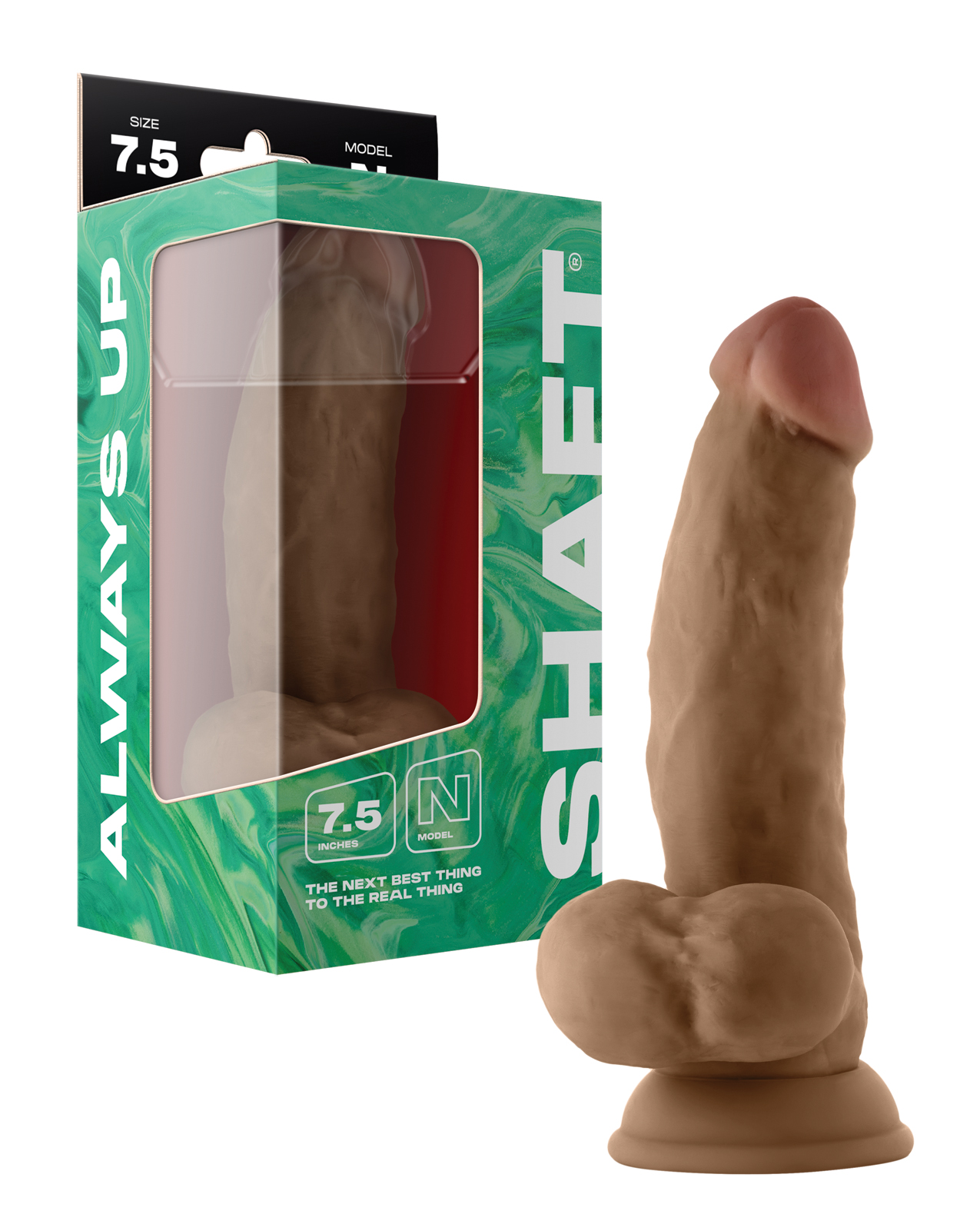 Shaft Model N Flexskin Liquid Silicone 7.5" Side Curve Dong w/Balls - Oak