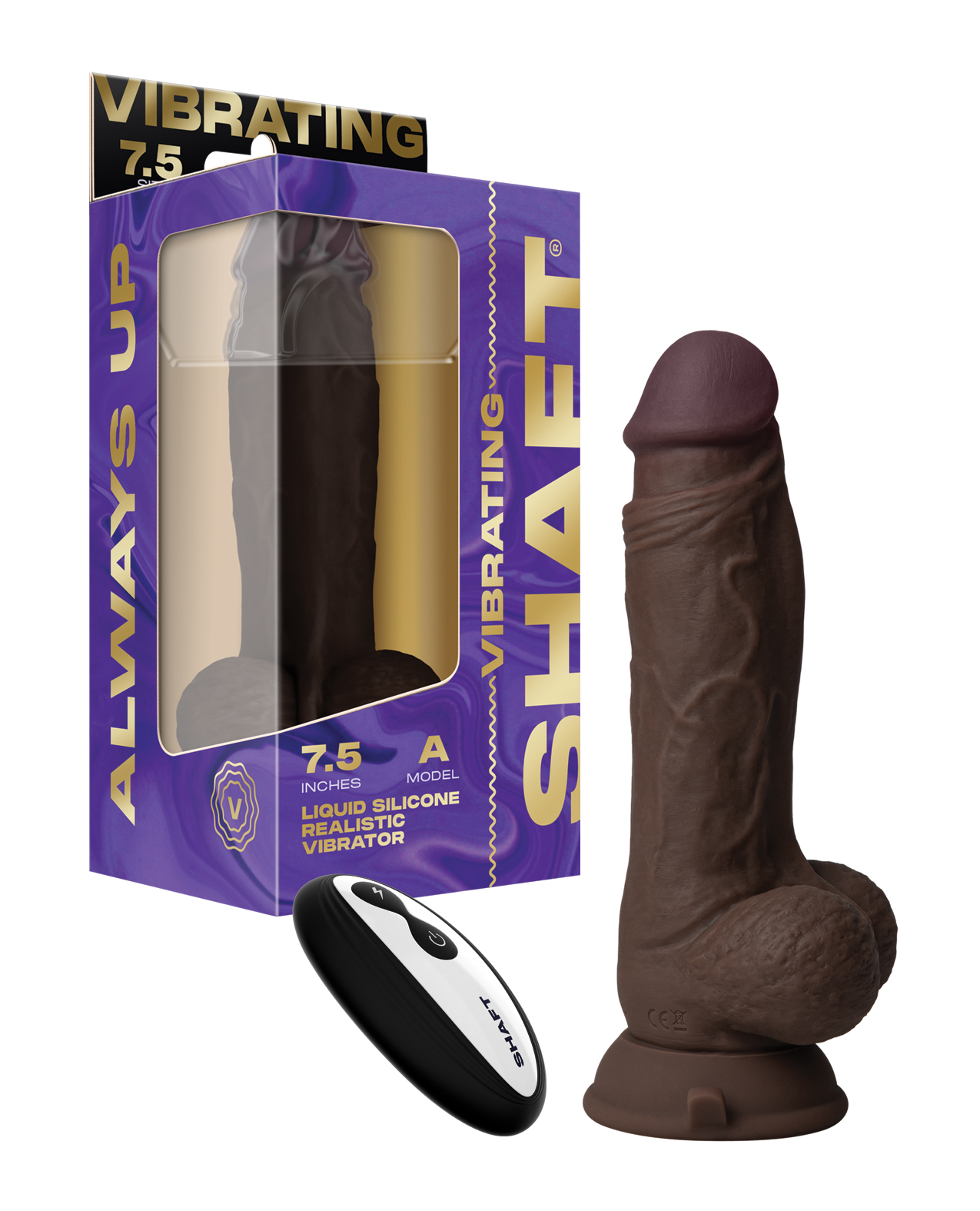 Shaft Flexskin Liquid Silicone 7.5" Vibrating Dong w/Balls - Mahogany