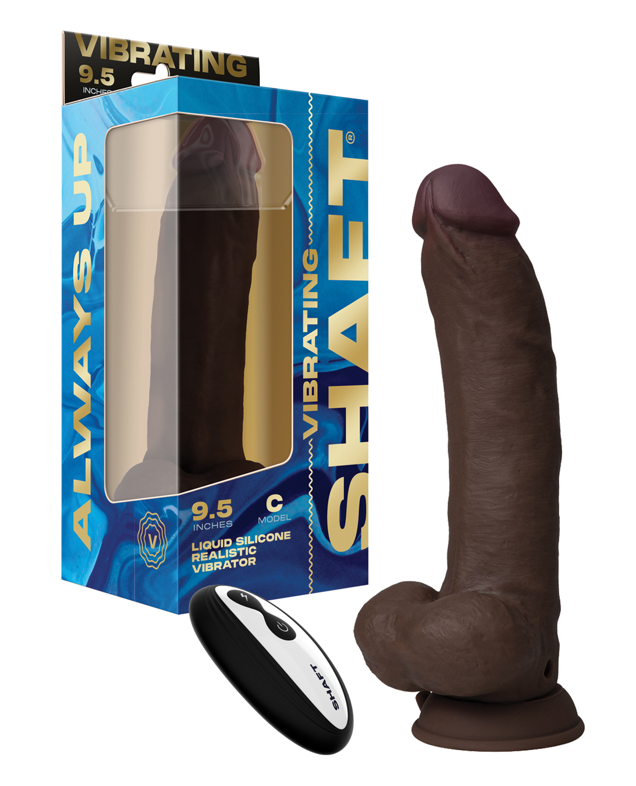 Shaft Flexskin Liquid Silicone 9.5" Vibrating Curved Dong w/Balls - Mahogany  
