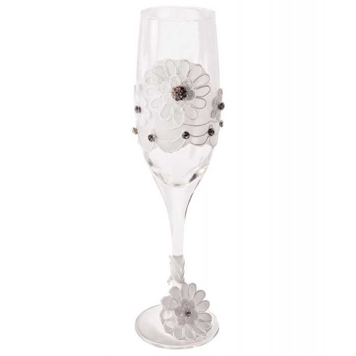 Bride to Be Champagne Glass w/White Lace Trim