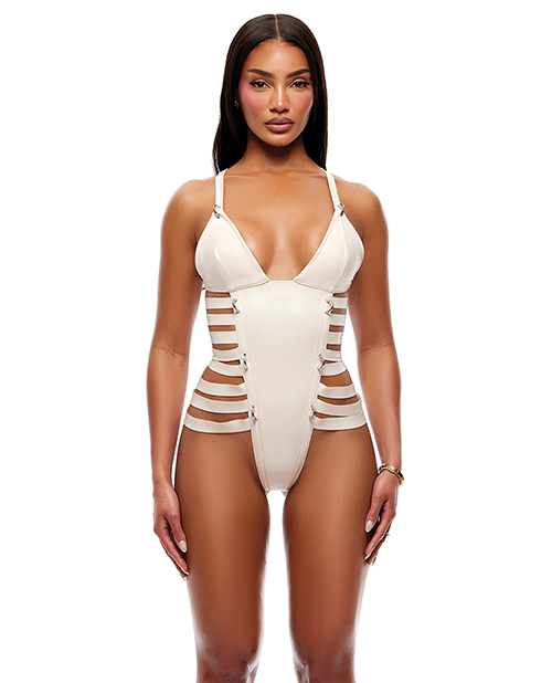 Strap Tease Strappy Matte Vinyl Teddy - Cream LG