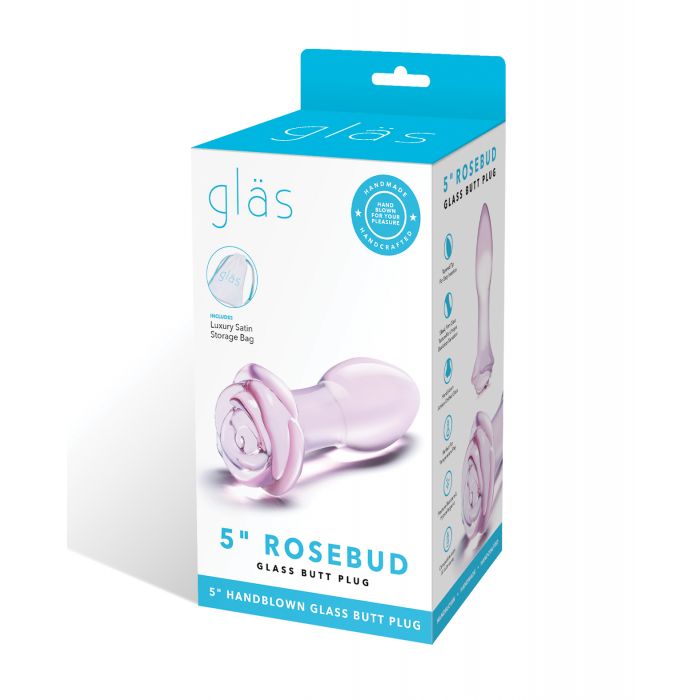 Glas 5" Rosebud Glass Butt Plug - Pink