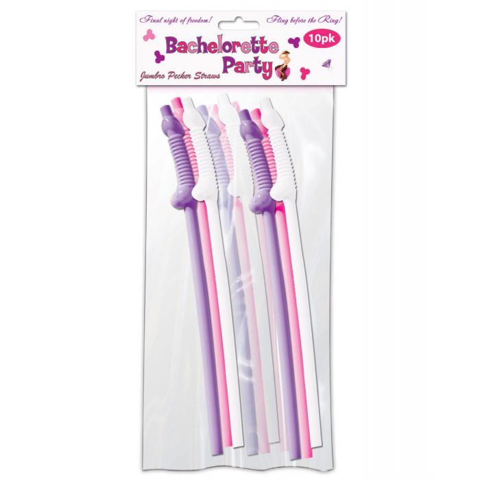 Bachelorette Party Pecker Sipping Straws - Assorted Colors Pack of 10
