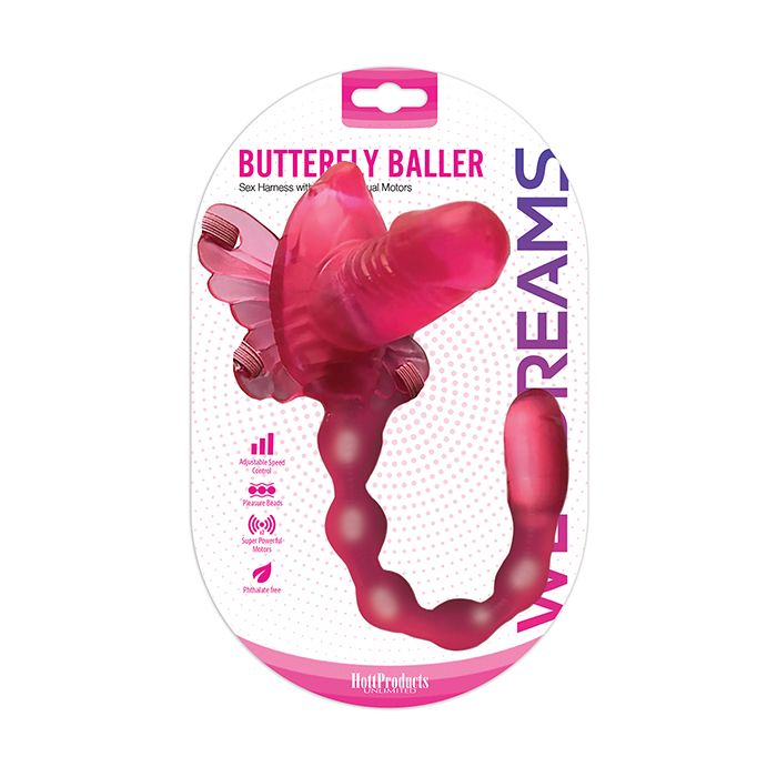 Wet Dreams Butterfly Baller Sex Harness w/Dildo - Pink