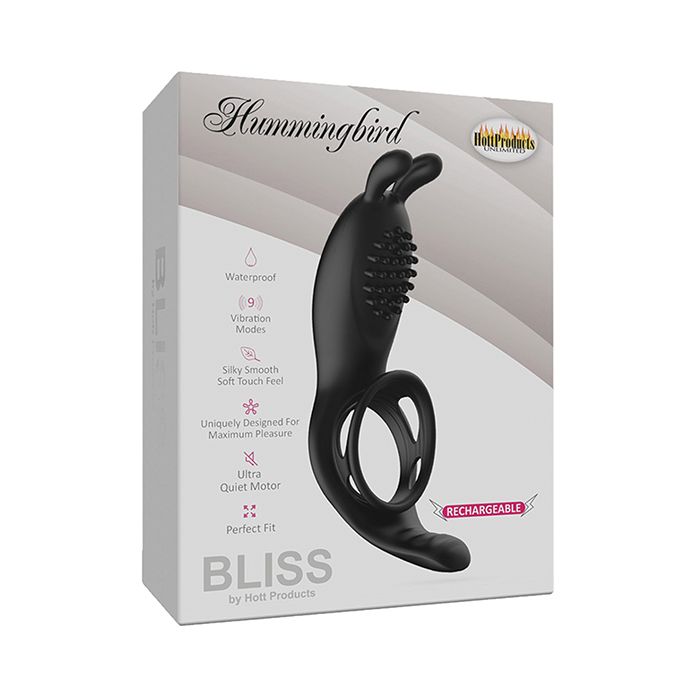 Bliss Hummingbird Vibrating Cock Ring - Black