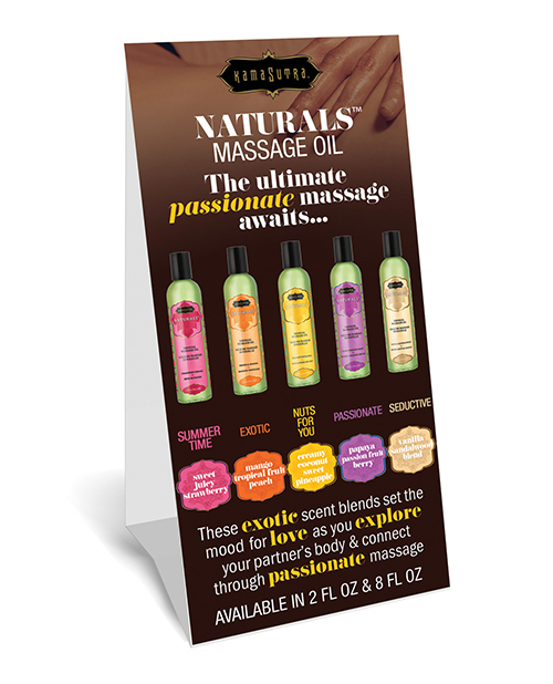 PROMO Kama Sutra Naturals Massage Oil Double Sided Tent Shelf Talker