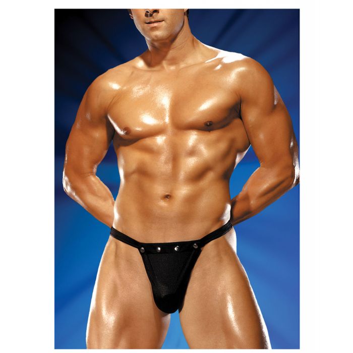 Male Power Rip off Thong w/Studs Black S/M