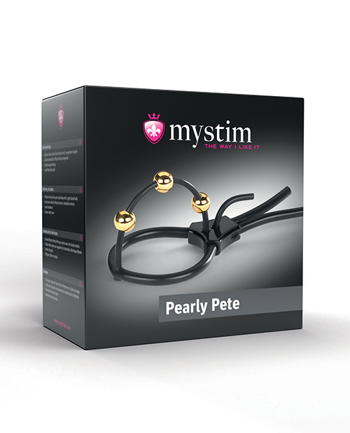 Mystim Pearly Pete Corona Strap w/Gold Balls - Black 