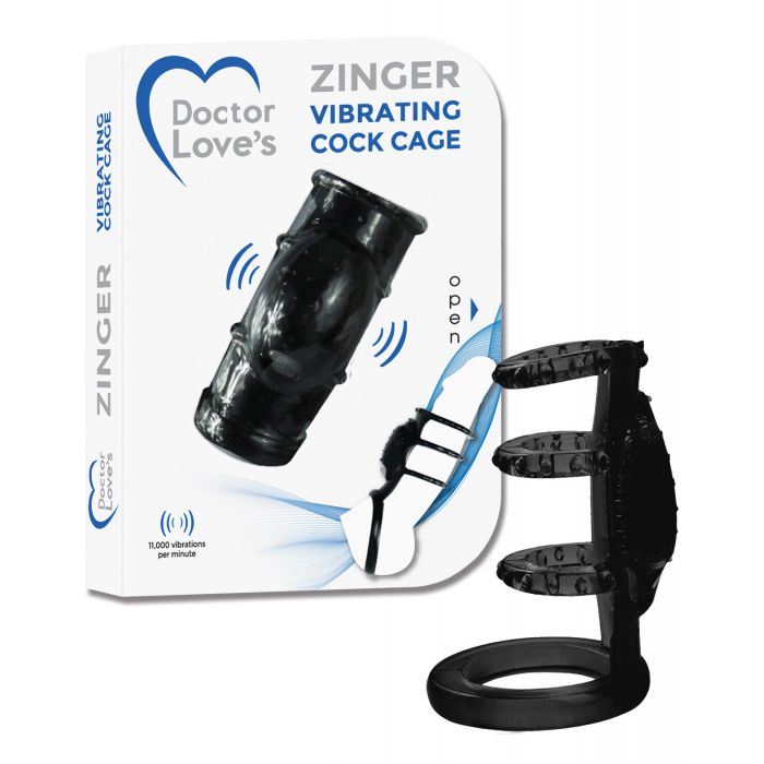 Doctor Love's Zinger Vibrating Cock Cage - Black
