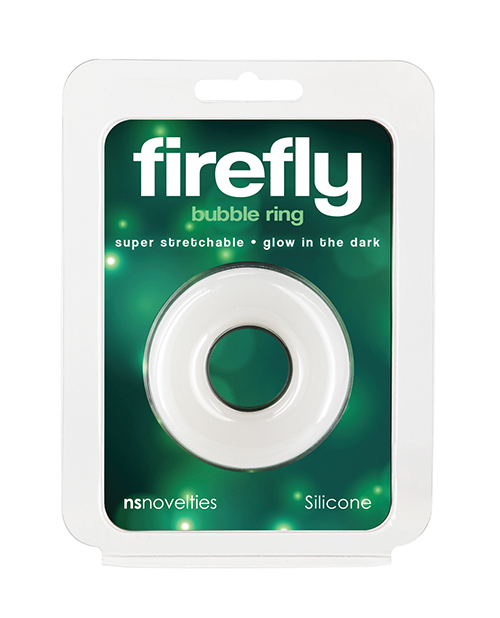 Firefly Glow in the Dark Bubble Cock Ring - Medium, White 