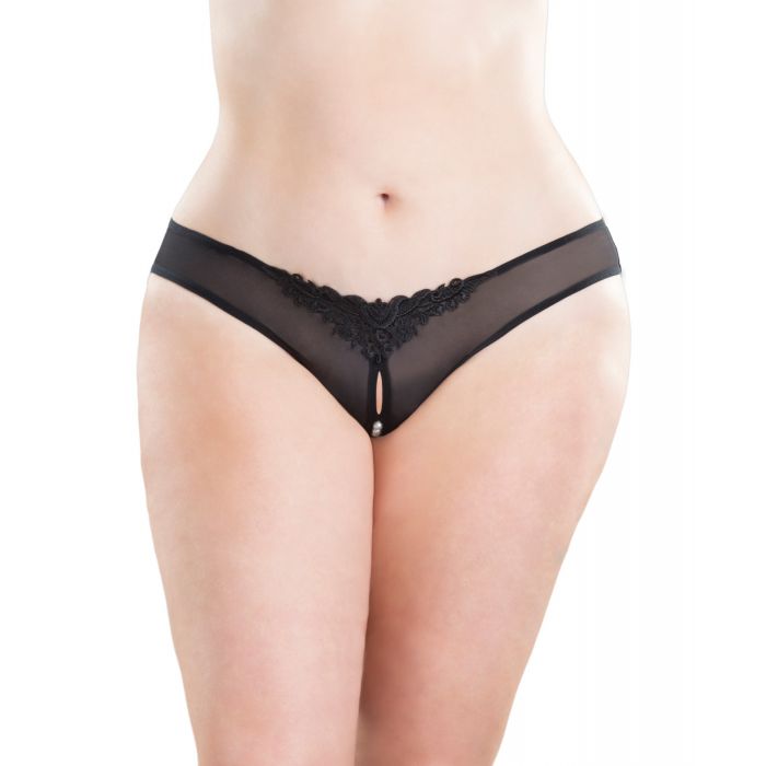 Crotchless Thong w/Pearls Black O/S