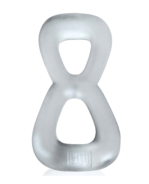 Hunky Junk Boomerang Double Ring Cockring & Nut-Tugger - Clear Steam