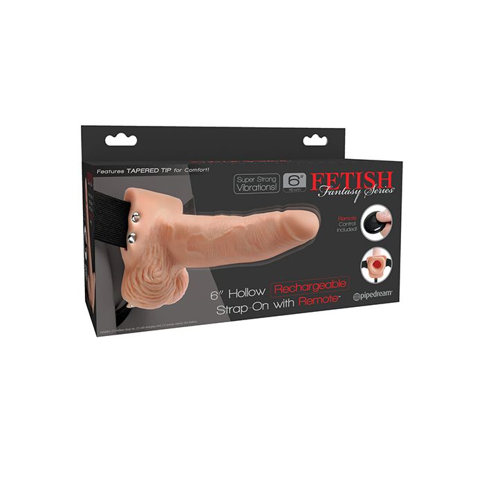 Fetish Fantasy Series 6" Hollow Rechargeable Strap On w/Remote - Flesh