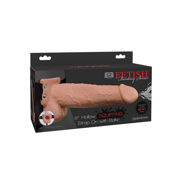 Fetish Fantasy Series 9" Hollow Squirting Strap On w/Balls - Flesh