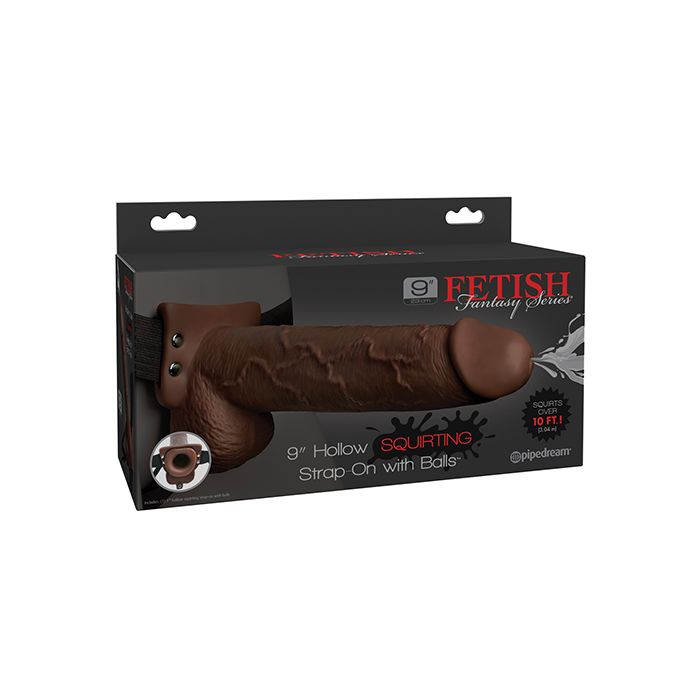 Fetish Fantasy Series 9" Hollow Squirting Strap On w/Balls - Brown