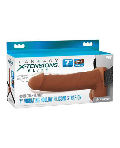Fantasy X-Tensions Elite 7" Vibrating Hollow Strap-On - Brown