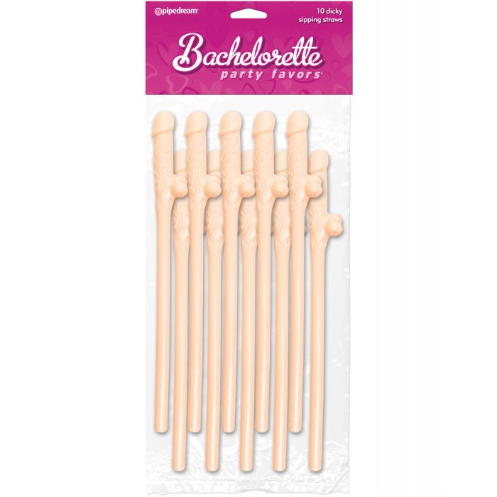 Bachelorette Party Favors Dicky Sipping Straws - Flesh Pack of 10
