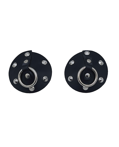 Rouge Leather Studded Nipple Covers - Black