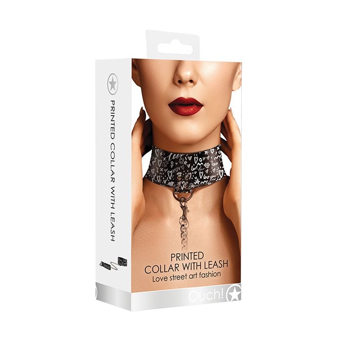 Shots Ouch Love Street Art Fashion Printed Collar w/Leash - Black