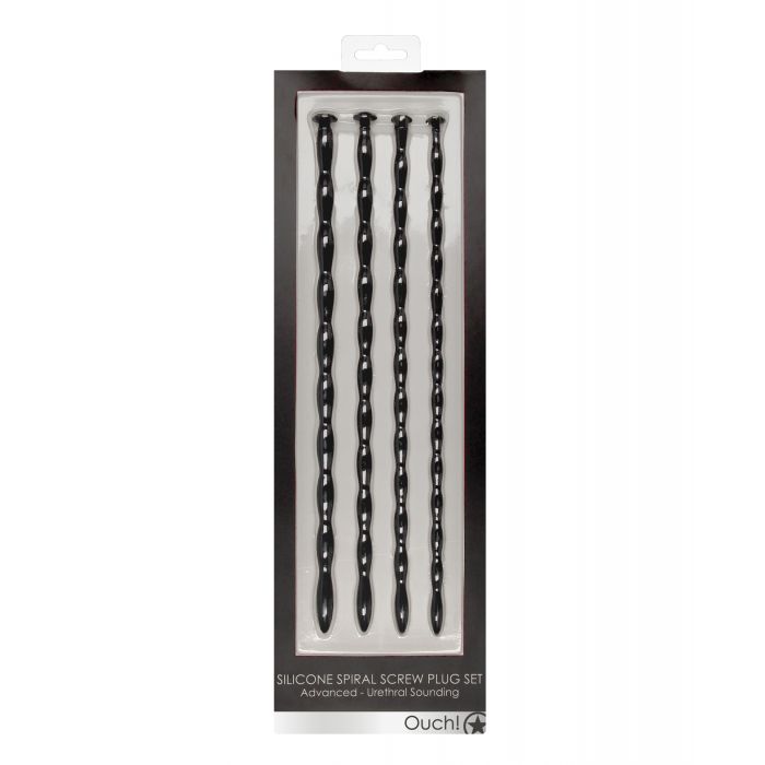 Shots Ouch Advanced Urethral Sounding Silicone Spiral Plug Set - Black 