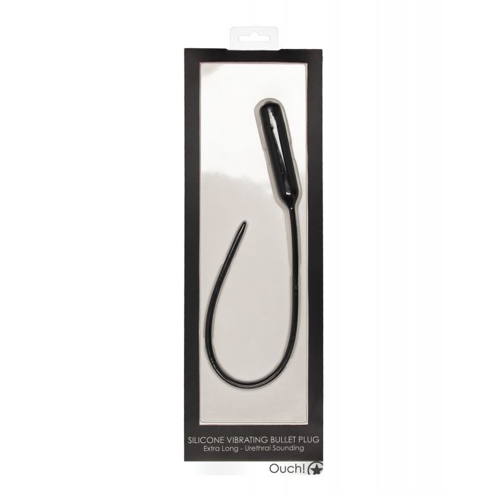 Shots Ouch Extra Long Urethral Sounding Silicone Vibrating Bullet Plug - Black 