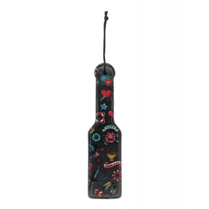 Shots Ouch Old School Tattoo Style Printed Paddle - Black