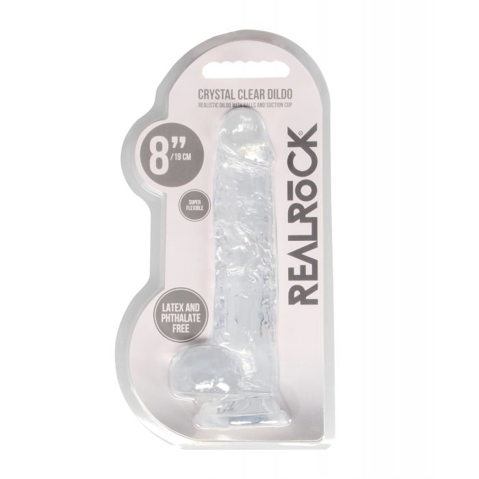 Shots RealRock Realistic Crystal Clear 8" Dildo w/Balls - Transparent Clear