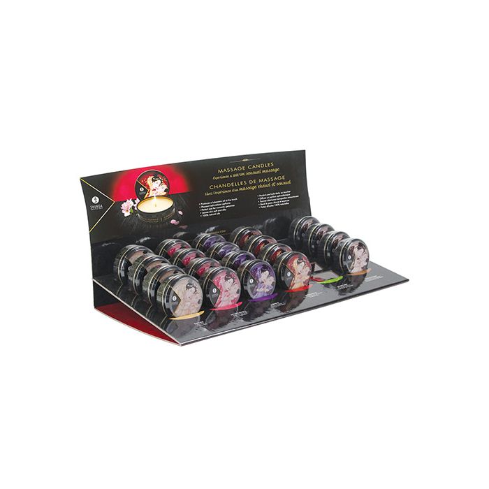 Shunga Mini Candlelight Massage Candle Display No Green Tea - Asst. Flavors Display of 20