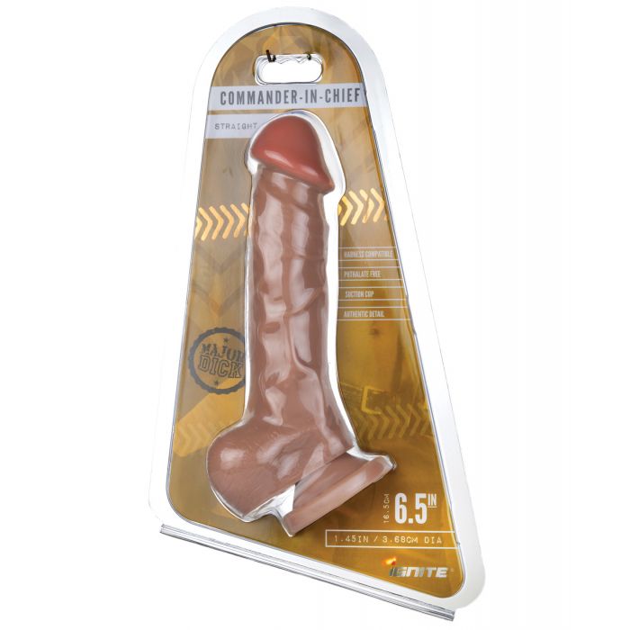 Major Dick Straight w/Balls & Suction Cup Commander in Chief - Caramel