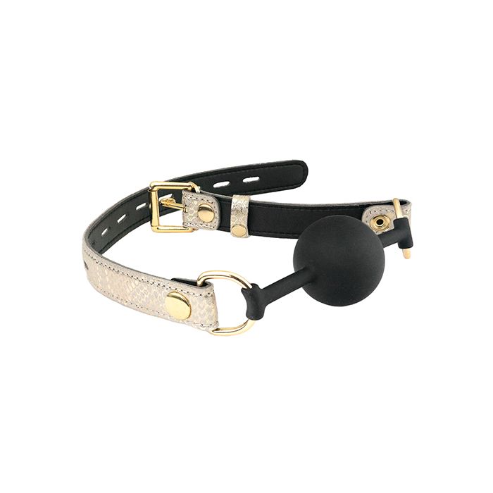 Spartacus Silicone Gag w/Leather Lining - White Snakeskin Micro Fiber