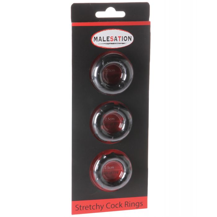 MALESATION Stretchy Cock Rings - Pack of 3 Black