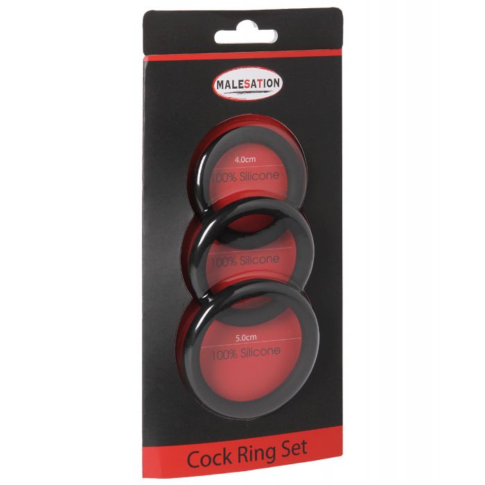 MALESATION Cock Ring Set - Pack of 3 Black