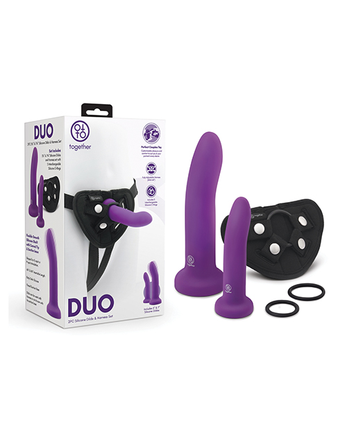 Together 2 pc 5.5” & 7.75” Silicone Dildo & Harness Set