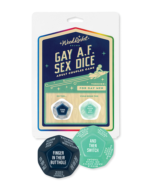 Wood Rocket Gay AF Gay Men Couples Sex Dice Game - Blue 